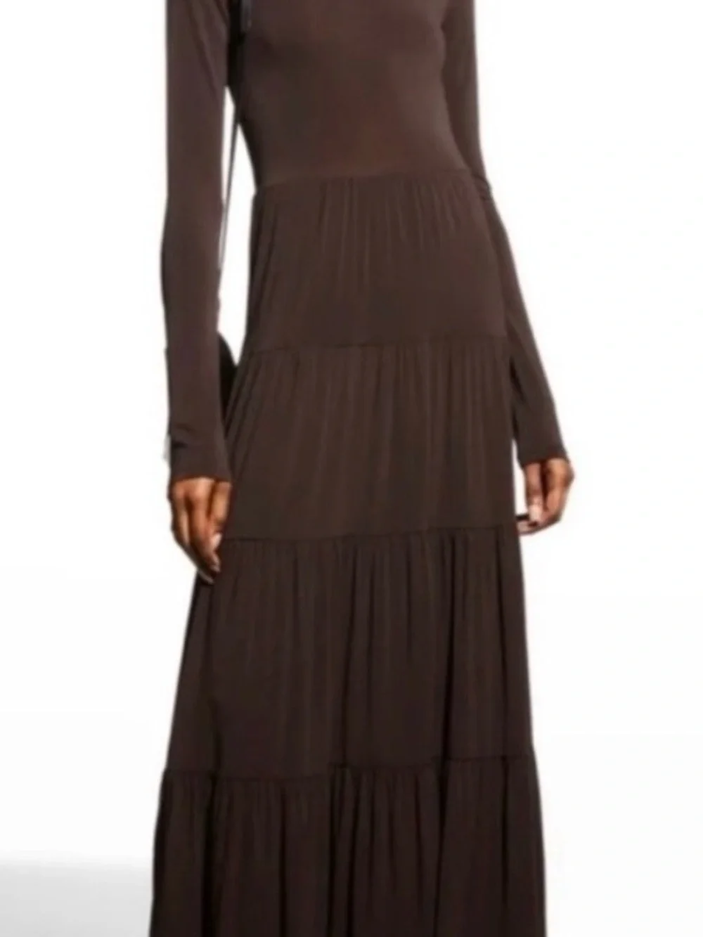 A.L.C. Long-Sleeve Tiered Maxi Dress in Brown